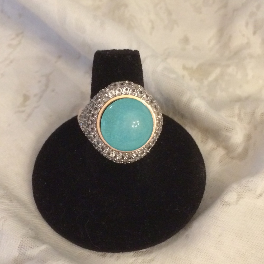 Turquoise white topaz ring. Size 8